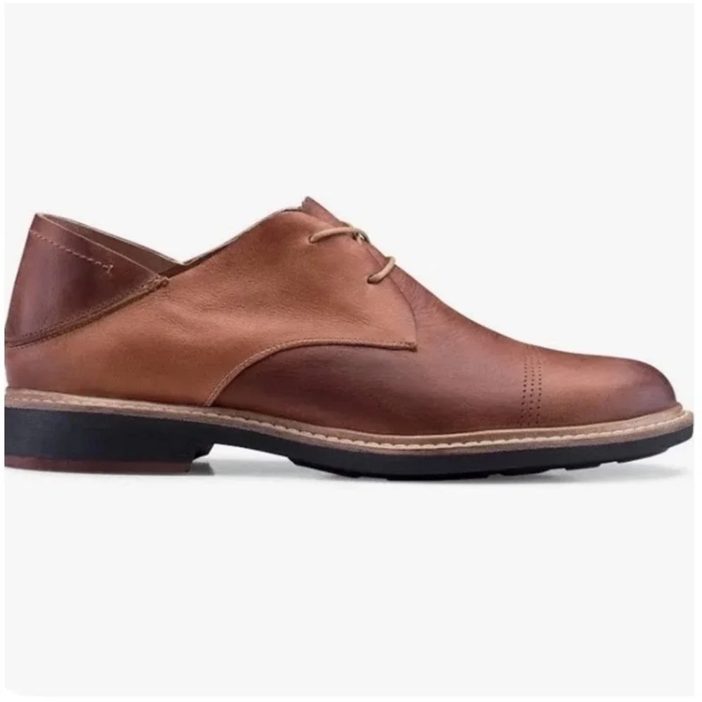 OluKai Walino Oxford Mens Size 9 Brown Leather Drop Heel Dress Shoes 10257 EX